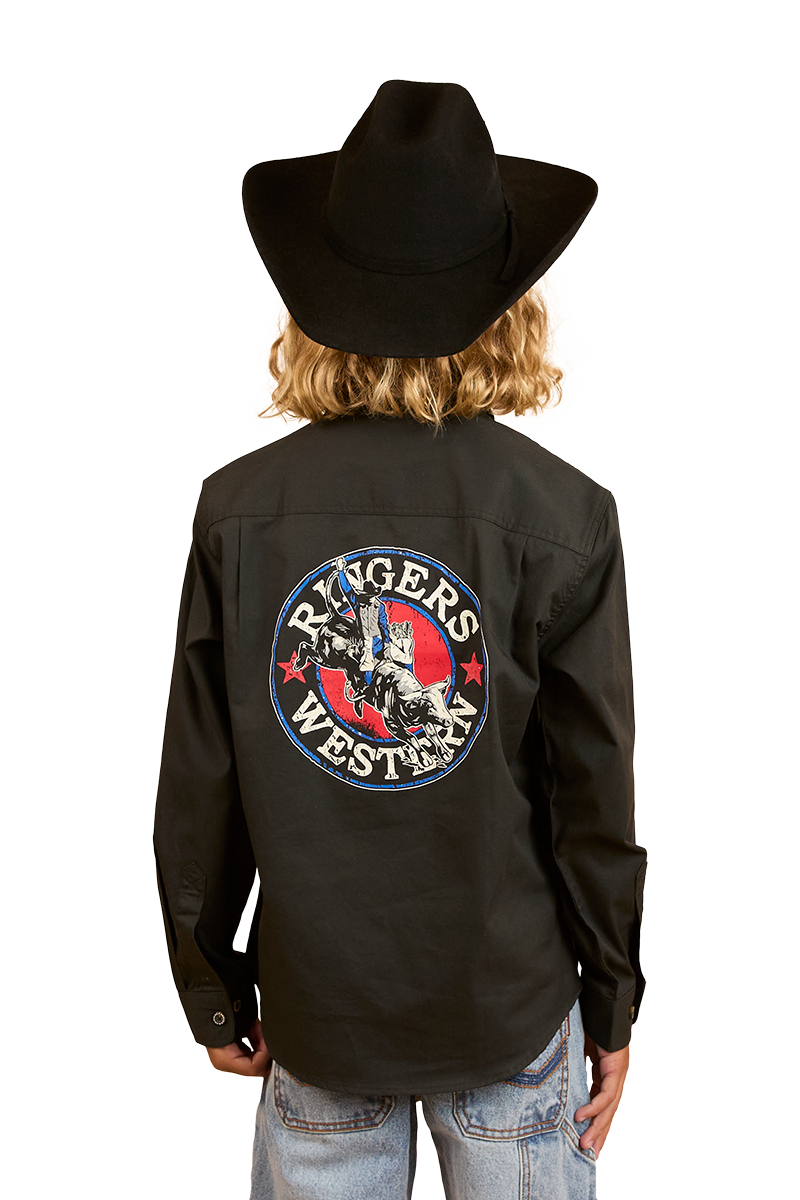 Ringers Western Childrens 8 Seconds Bucking Bull L/S Shirt (324037RW) Charcoal