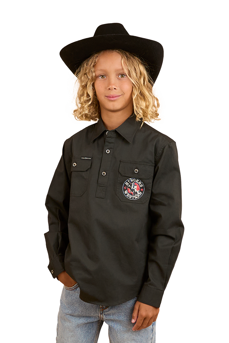 Ringers Western Childrens 8 Seconds Bucking Bull L/S Shirt (324037RW) Charcoal