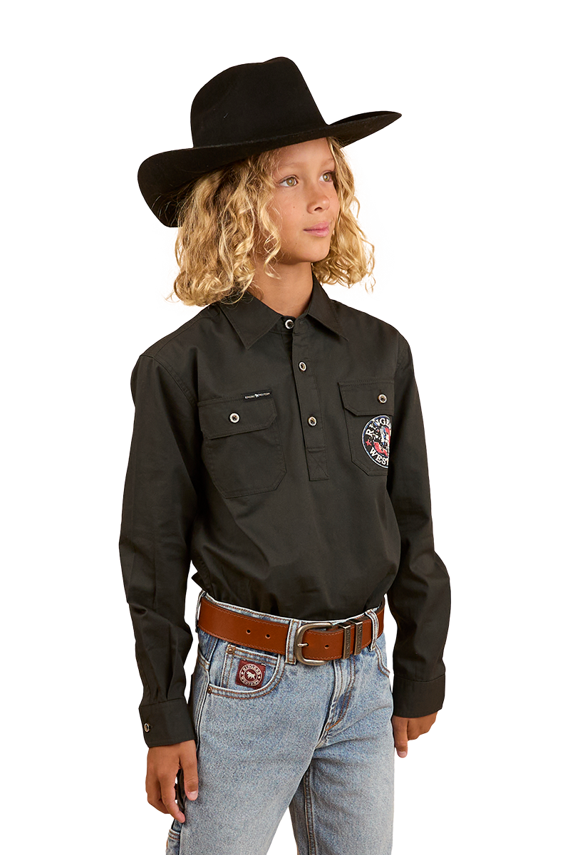 Ringers Western Childrens 8 Seconds Bucking Bull L/S Shirt (324037RW) Charcoal