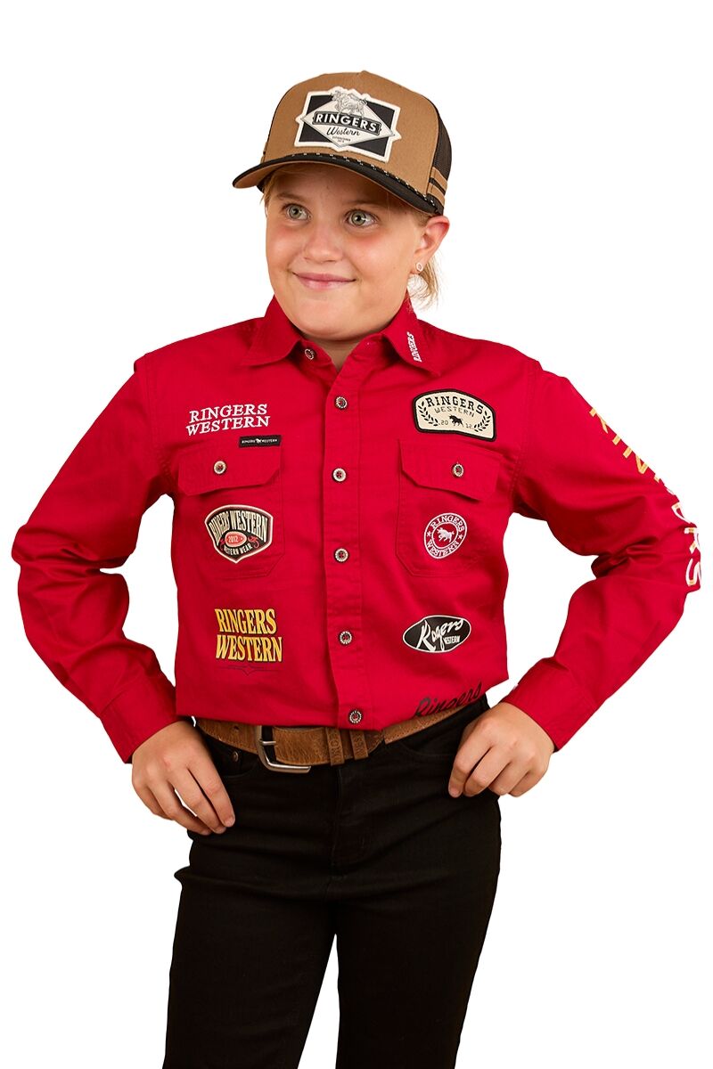 Ringers Western Childrens Chute Boss L/S Shirt (324036RW) Dark Red