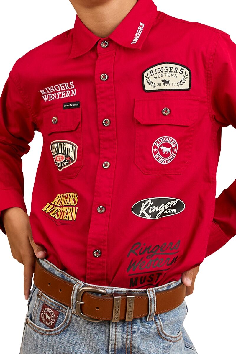 Ringers Western Childrens Chute Boss L/S Shirt (324036RW) Dark Red