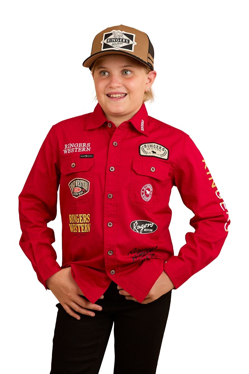 Ringers Western Childrens Chute Boss L/S Shirt (324036RW) Dark Red