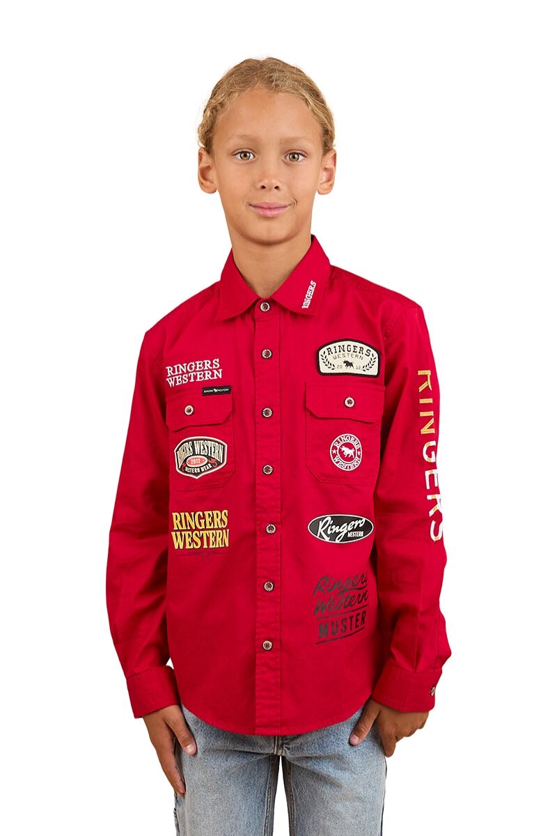 Ringers Western Childrens Chute Boss L/S Shirt (324036RW) Dark Red