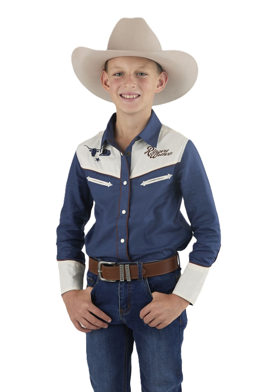 Ringers Western Childrens Alfie L/S Western Shirt (324025RW) Washed Navy [SD]