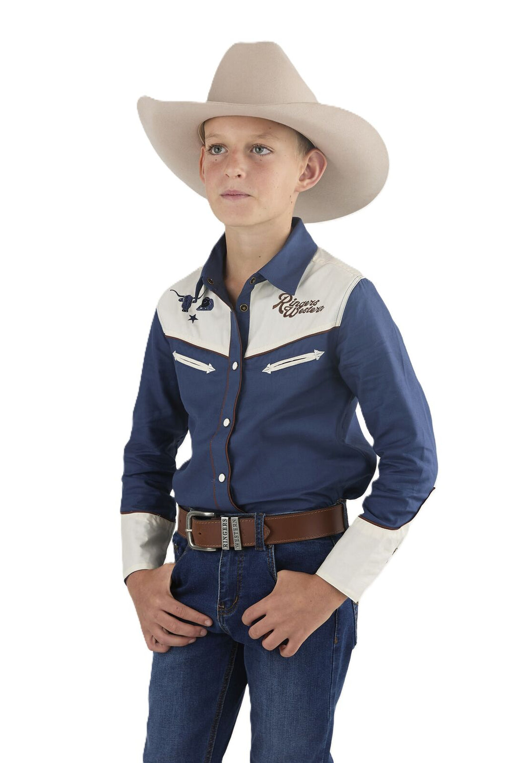 Ringers Western Childrens Alfie L/S Western Shirt (324025RW) Washed Navy [SD]