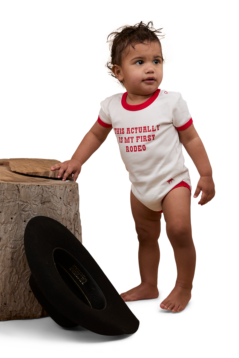 Ringers Western Infants First Rodeo S/S Romper (524004RW) Off White/Red