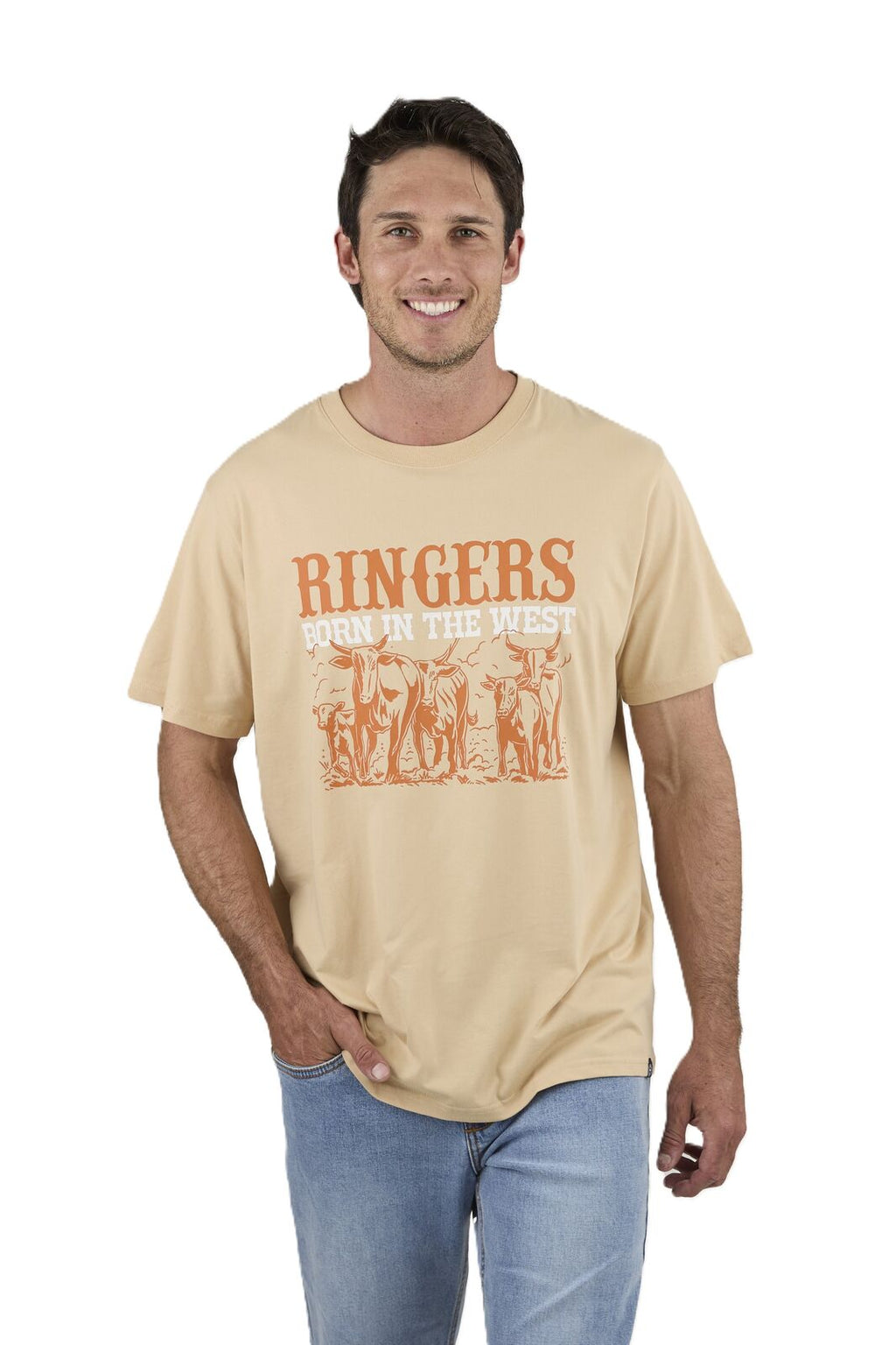 Ringers Western Mens Born In The West Loose Fit S/S Tee (125070RW) Dark Sand