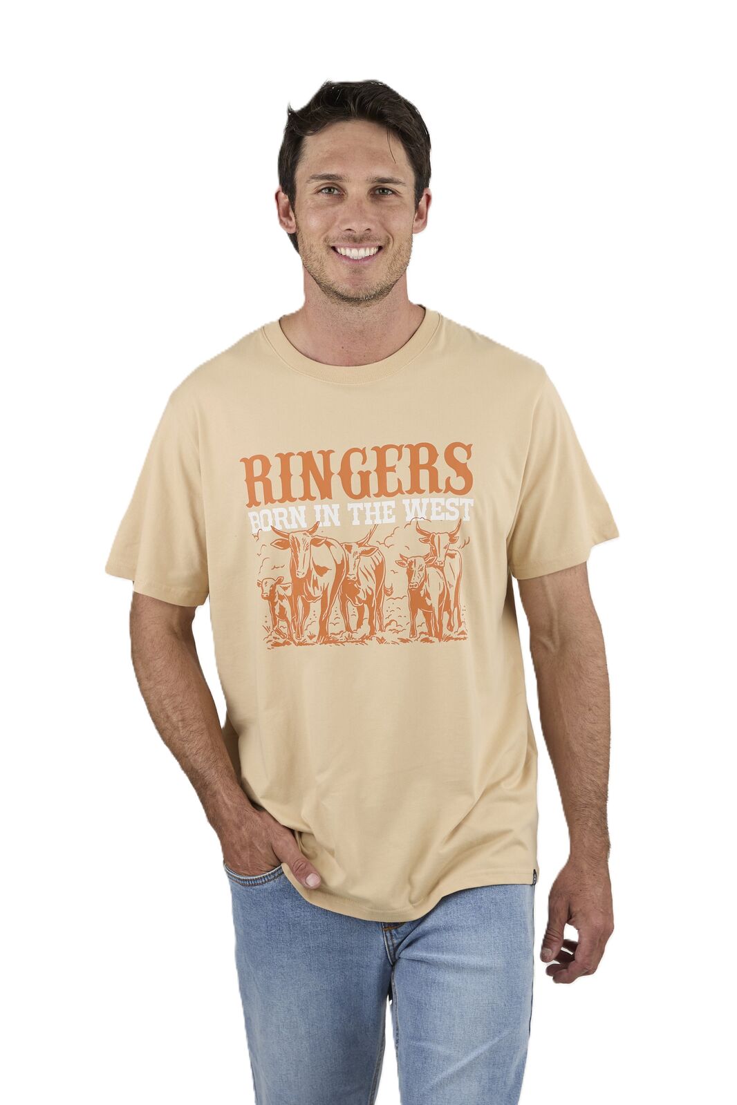 Ringers Western Mens Born In The West Loose Fit S/S Tee (125070RW) Dark Sand