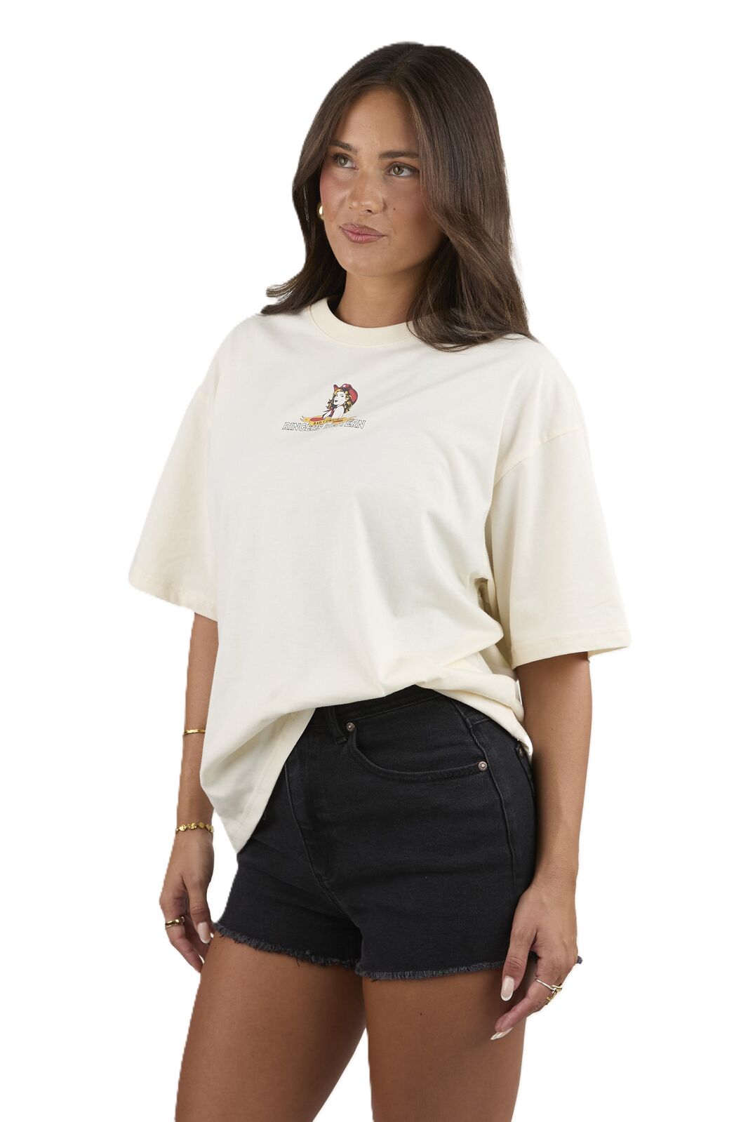 Ringers Western Womens Bad Cowgirls Oversized S/S Tee (225087RW) Off White