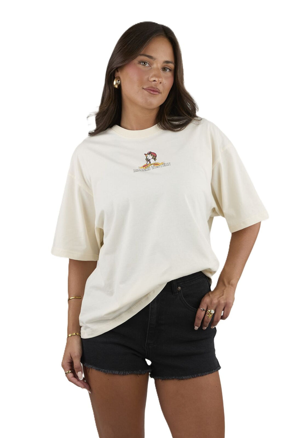 Ringers Western Womens Bad Cowgirls Oversized S/S Tee (225087RW) Off White