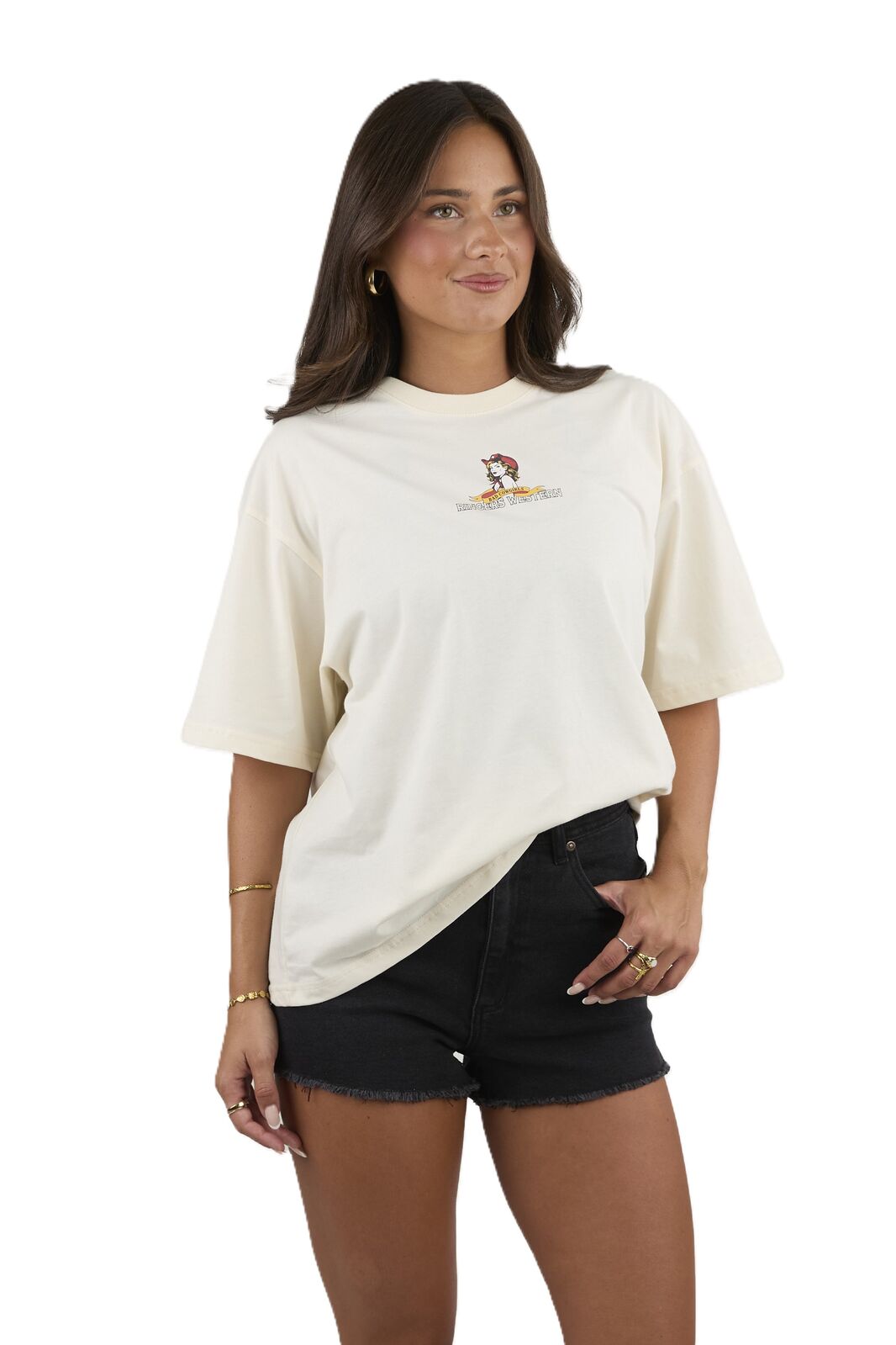 Ringers Western Womens Bad Cowgirls Oversized S/S Tee (225087RW) Off White