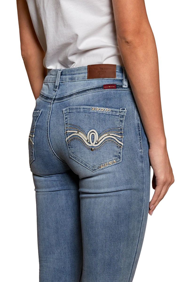 Ringers Western Womens Caroline Rodeo Mid Rise Bootleg Jeans (222101RW) Light Blue