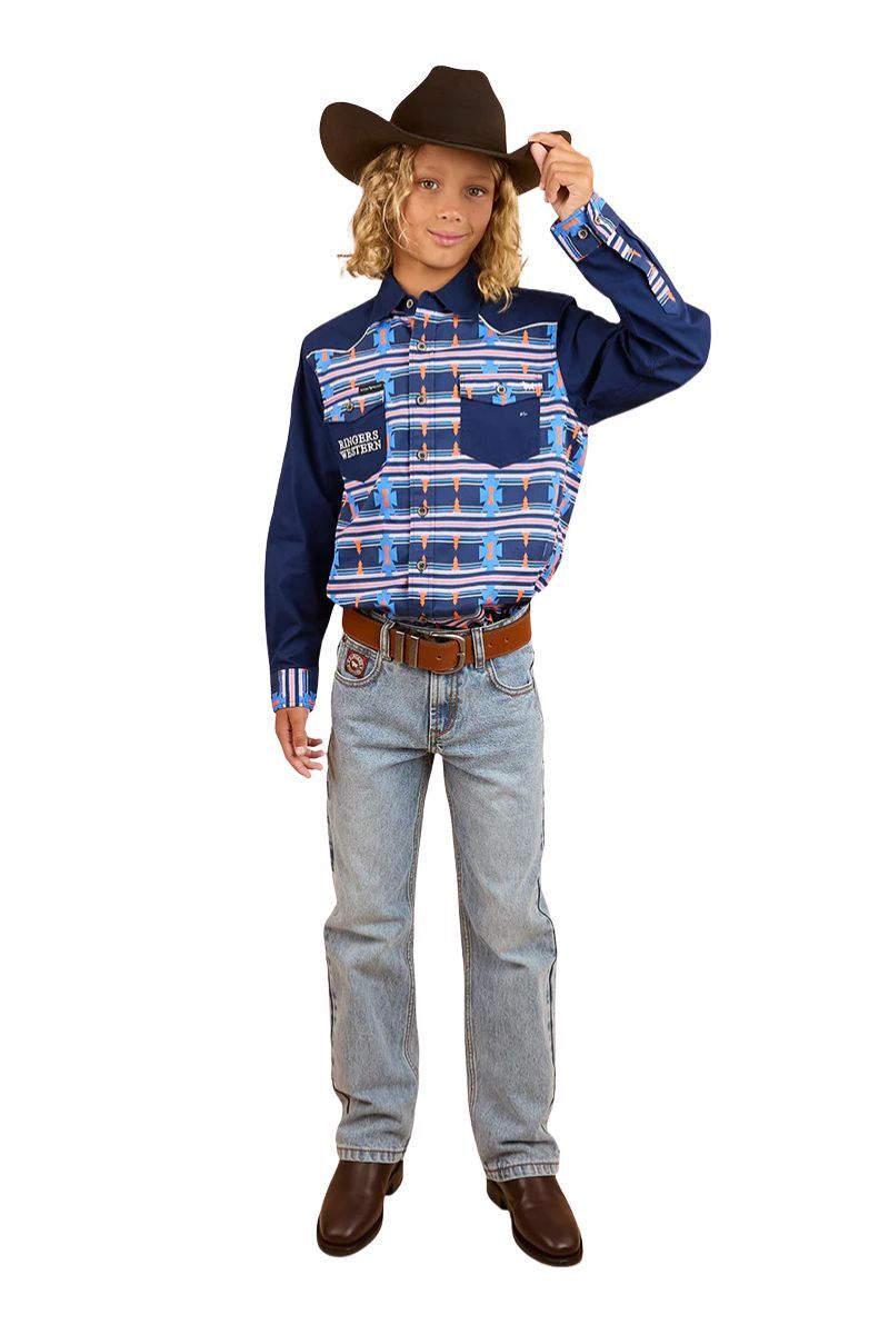 Ringers Western Childrens Oakley Limited Edition S/S Print Shirt (324038RW) Navy