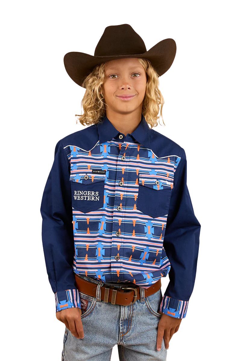 Ringers Western Childrens Oakley Limited Edition S/S Print Shirt (324038RW) Navy