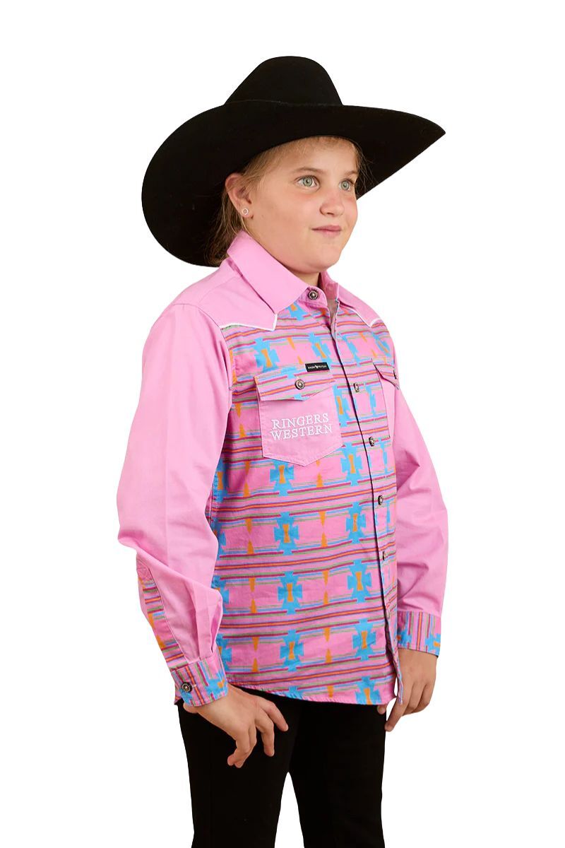 Ringers Western Childrens Oakley Limited Edition S/S Print Shirt (324038RW) Pink