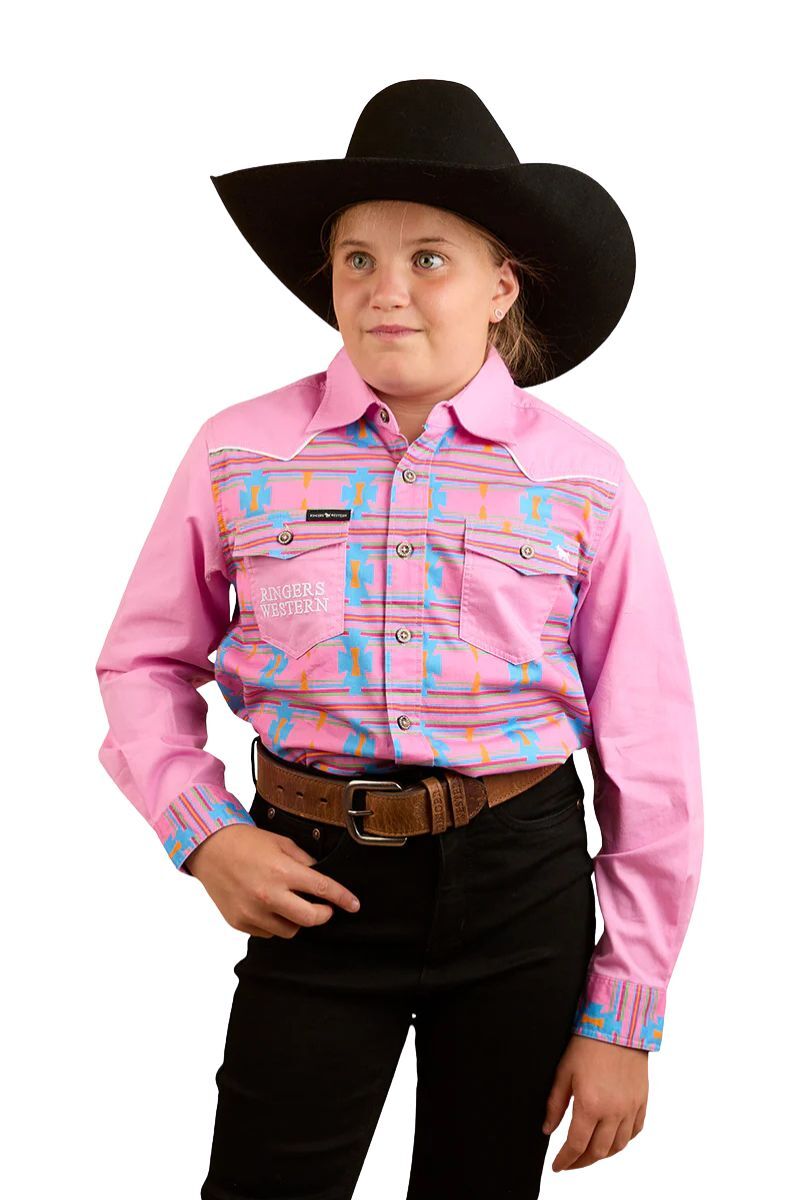 Ringers Western Childrens Oakley Limited Edition S/S Print Shirt (324038RW) Pink