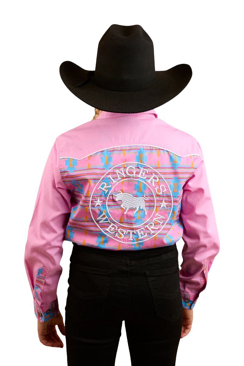 Ringers Western Childrens Oakley Limited Edition S/S Print Shirt (324038RW) Pink