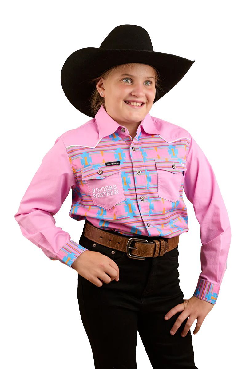 Ringers Western Childrens Oakley Limited Edition S/S Print Shirt (324038RW) Pink