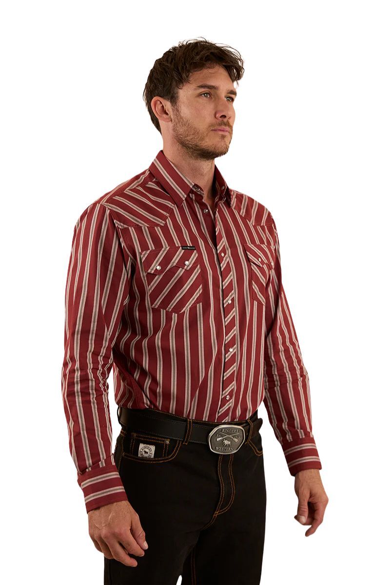 Ringers Western Mens Mapleton Stripe L/S Western Shirt (123105RW) Cedar