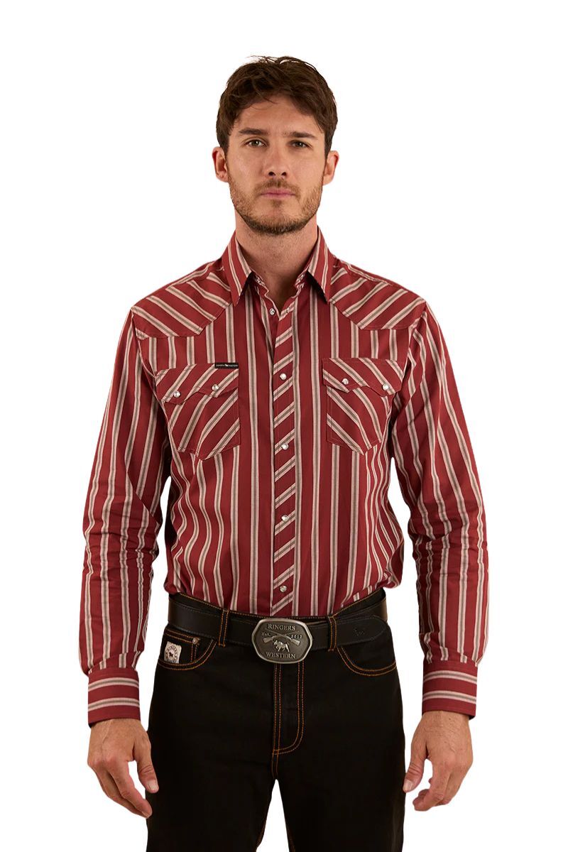 Ringers Western Mens Mapleton Stripe L/S Western Shirt (123105RW) Cedar