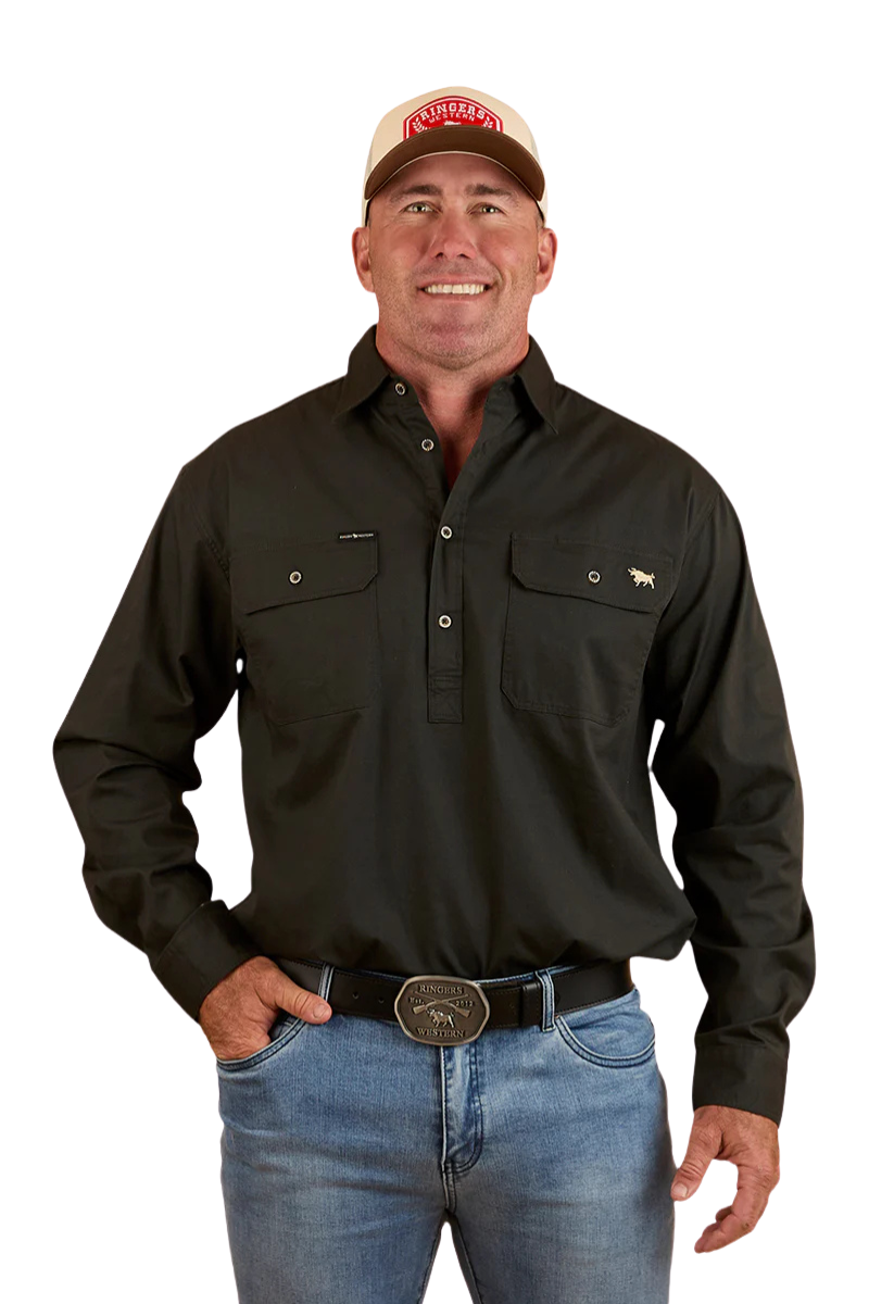 Ringers Western Mens Condor Half Button L/S Work Shirt (124094RW) Charcoal