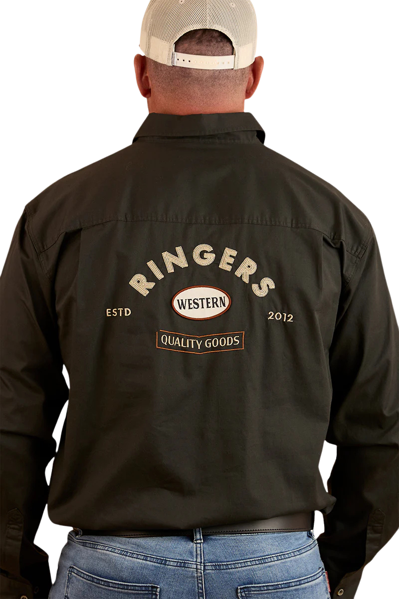 Ringers Western Mens Condor Half Button L/S Work Shirt (124094RW) Charcoal