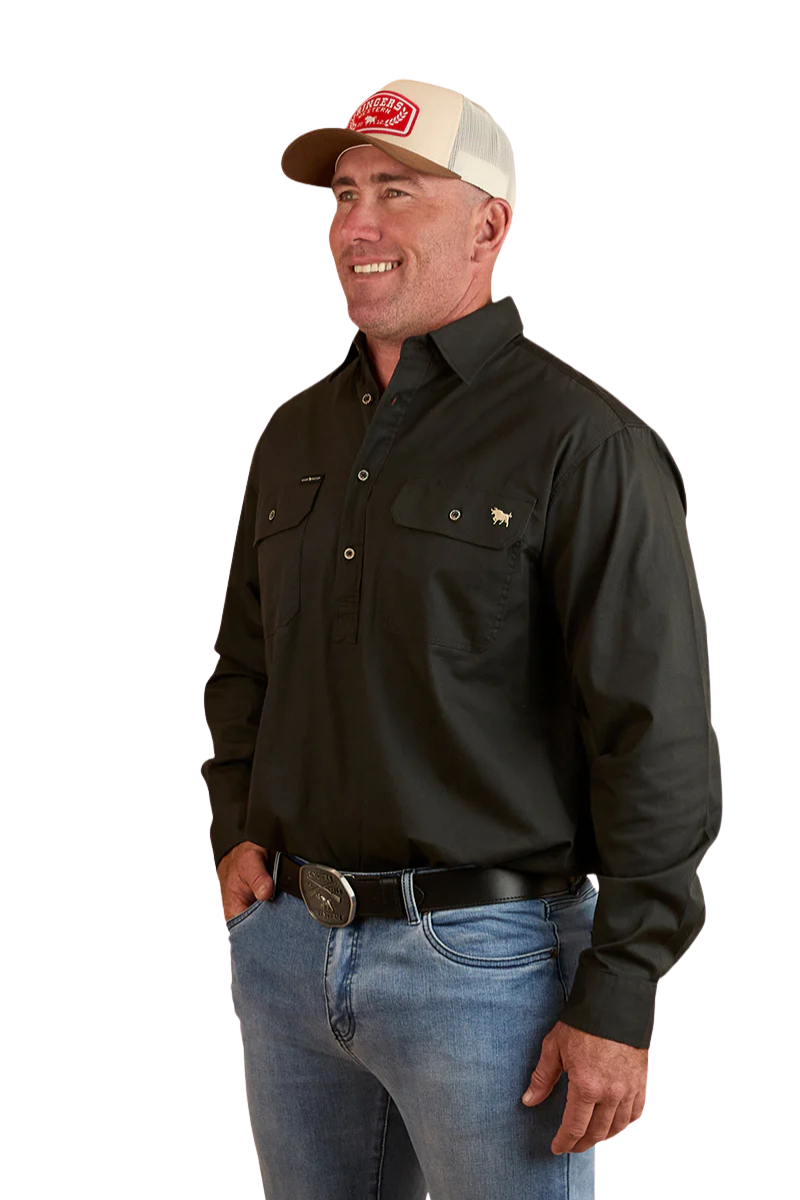 Ringers Western Mens Condor Half Button L/S Work Shirt (124094RW) Charcoal
