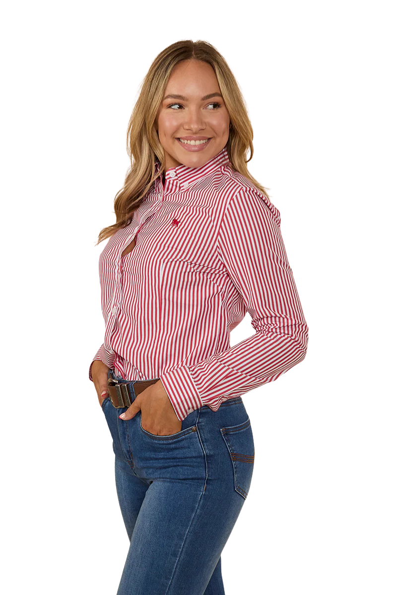 Ringers Western Womens Birdsville Semi Fitted L/S Stripe Shirt (217109007) Red [SD]