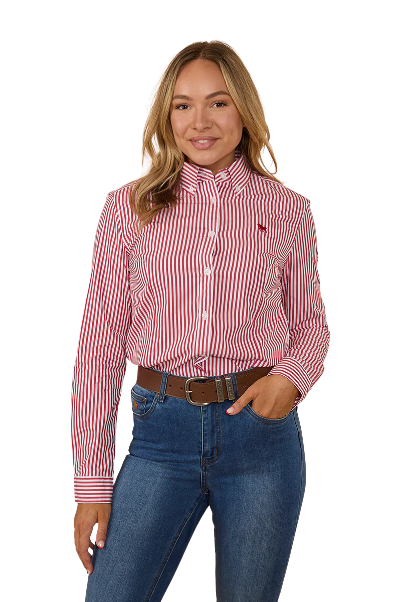Ringers Western Womens Birdsville Semi Fitted L/S Stripe Shirt (217109007) Red [SD]