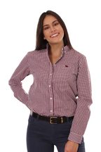 Ringers Western Womens Davidson Gingham Check L/S Dress Shirt (218109061) Burgundy [SD]