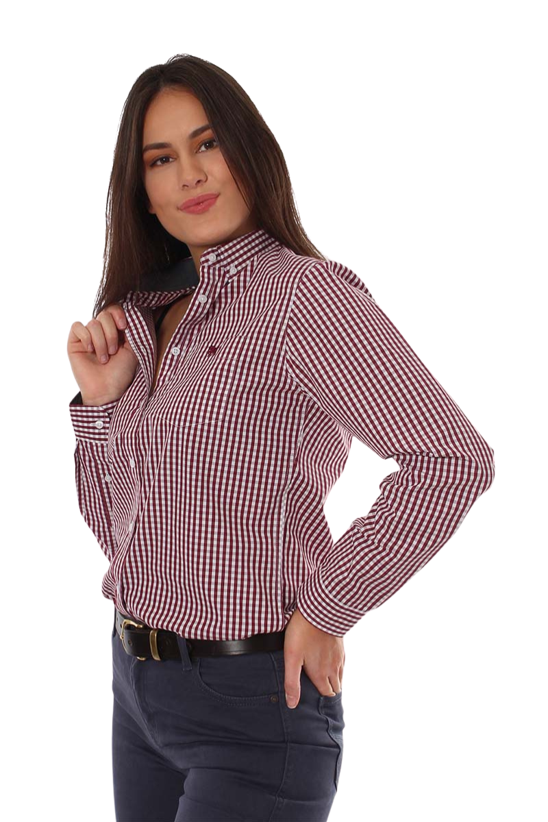 Ringers Western Womens Davidson Gingham Check L/S Dress Shirt (218109061) Burgundy [SD]
