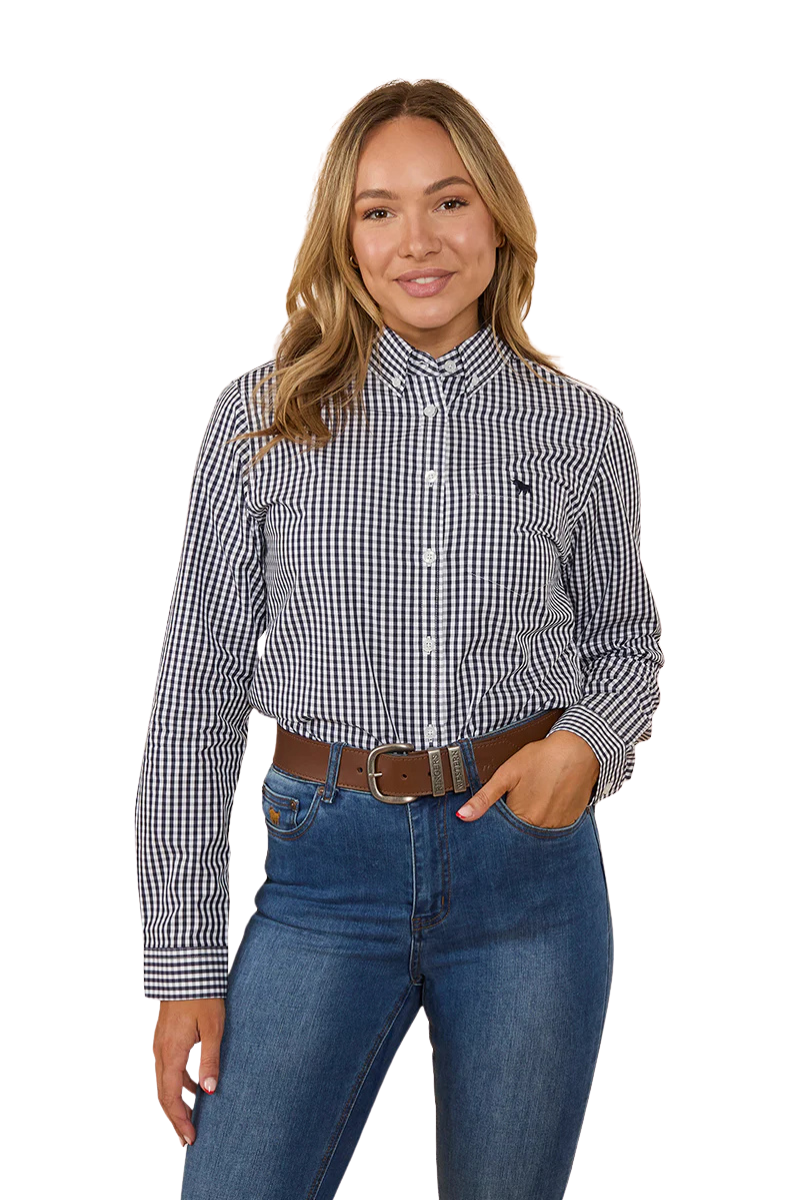 Ringers Western Womens Davidson Gingham Check L/S Dress Shirt (218109061) Navy [SD]