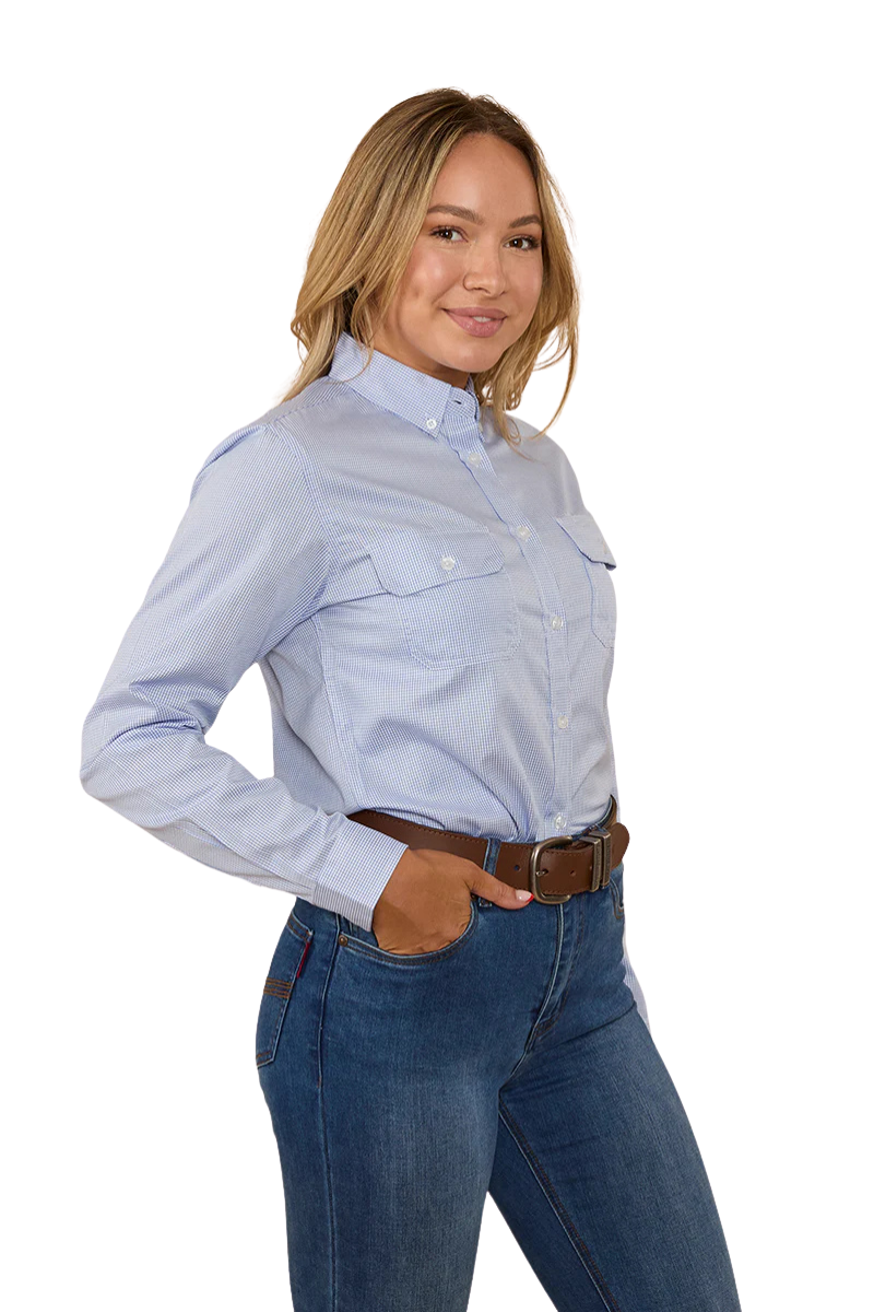 Ringers Western Womens Hope Micro Check L/S Dress Shirt (223021RW) White/Blue [SD]
