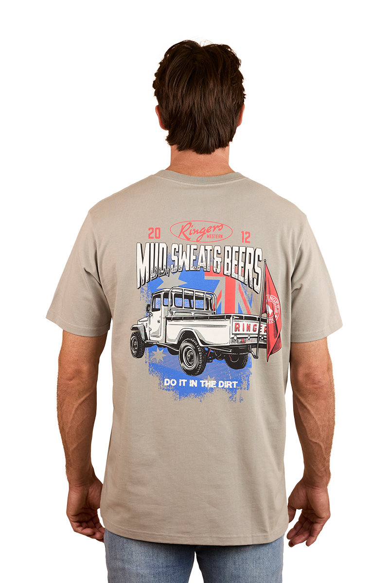 Ringers Western Mens Mud Sweat Beers Loose Fit S/S Tee (124068RW) Cement