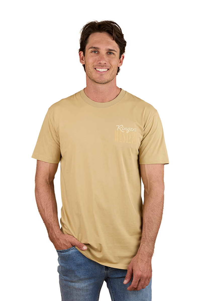 Ringers Western Mens Aint My First Rumbo Stock Fit S/S Tee (124096RW) Pale Olive