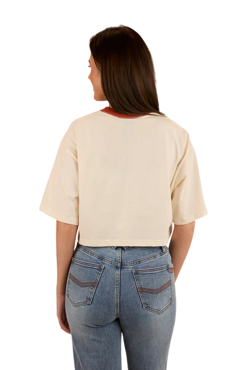 Ringers Western Womens Feeling Lucky Cropped Oversized S/S Tee (224069RW) Off White