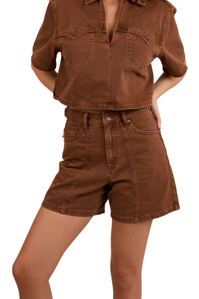 Ringers Western Womens Iris Denim Shorts (224096RW) Saddle Brown