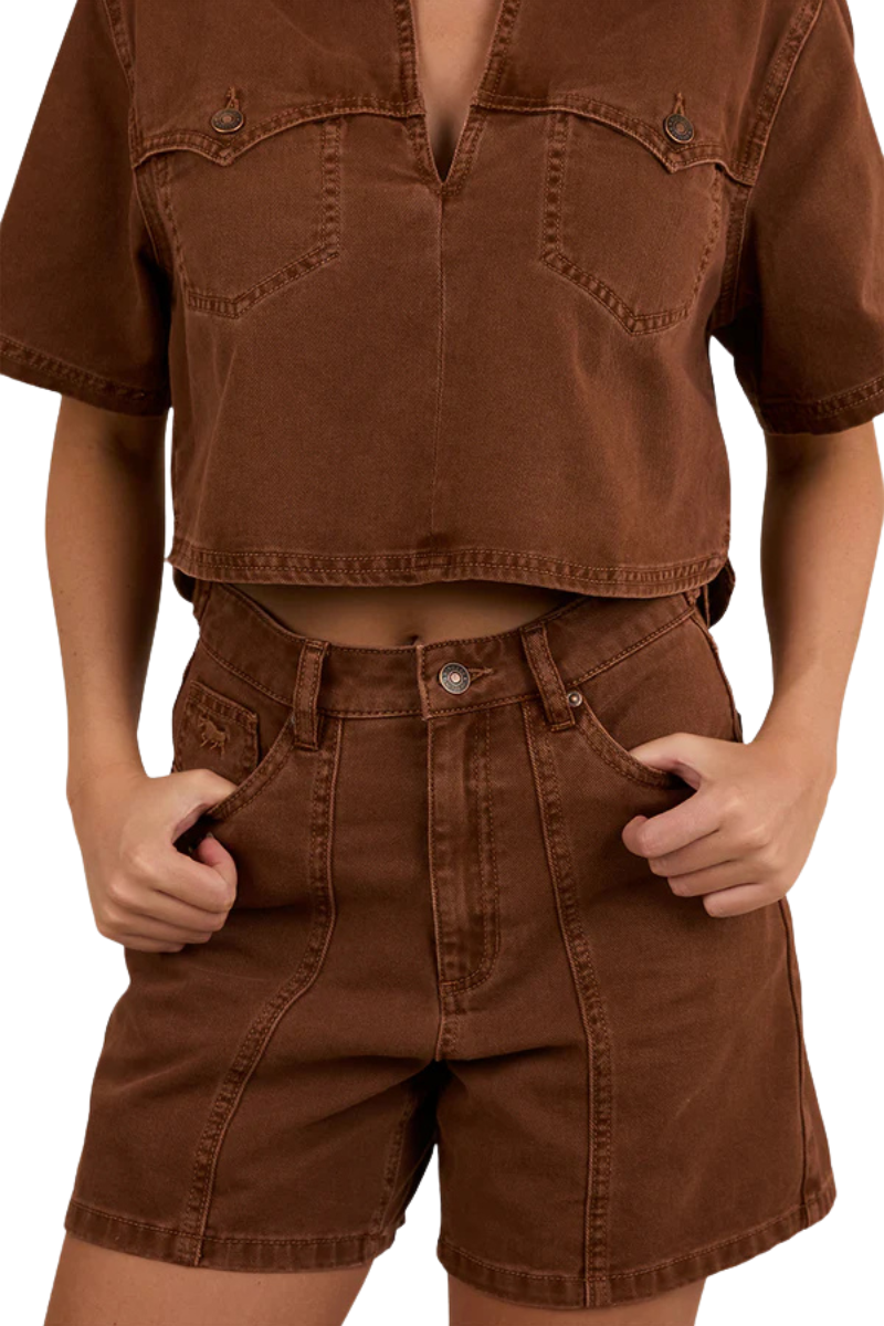 Ringers Western Womens Iris Denim Shorts (224096RW) Saddle Brown