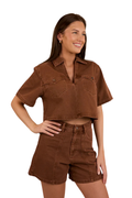 Ringers Western Womens Iris Denim S/S Top (224095RW) Saddle Brown