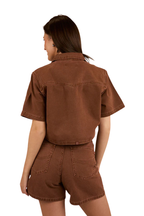 Ringers Western Womens Iris Denim S/S Top (224095RW) Saddle Brown