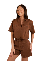 Ringers Western Womens Iris Denim S/S Top (224095RW) Saddle Brown