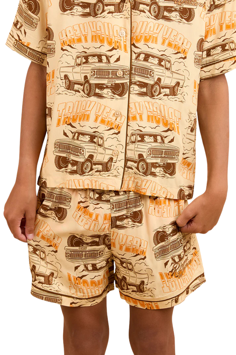 Ringers Western Childrens Truck Yeah Short Pyjama Set (324044RW) Dark Sand