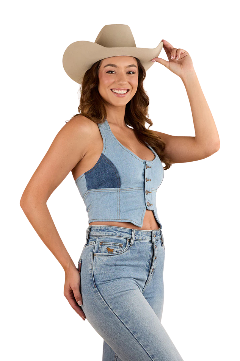 Ringers Western Womens Alinta Denim Bustier Top (225077RW) Denim Blue