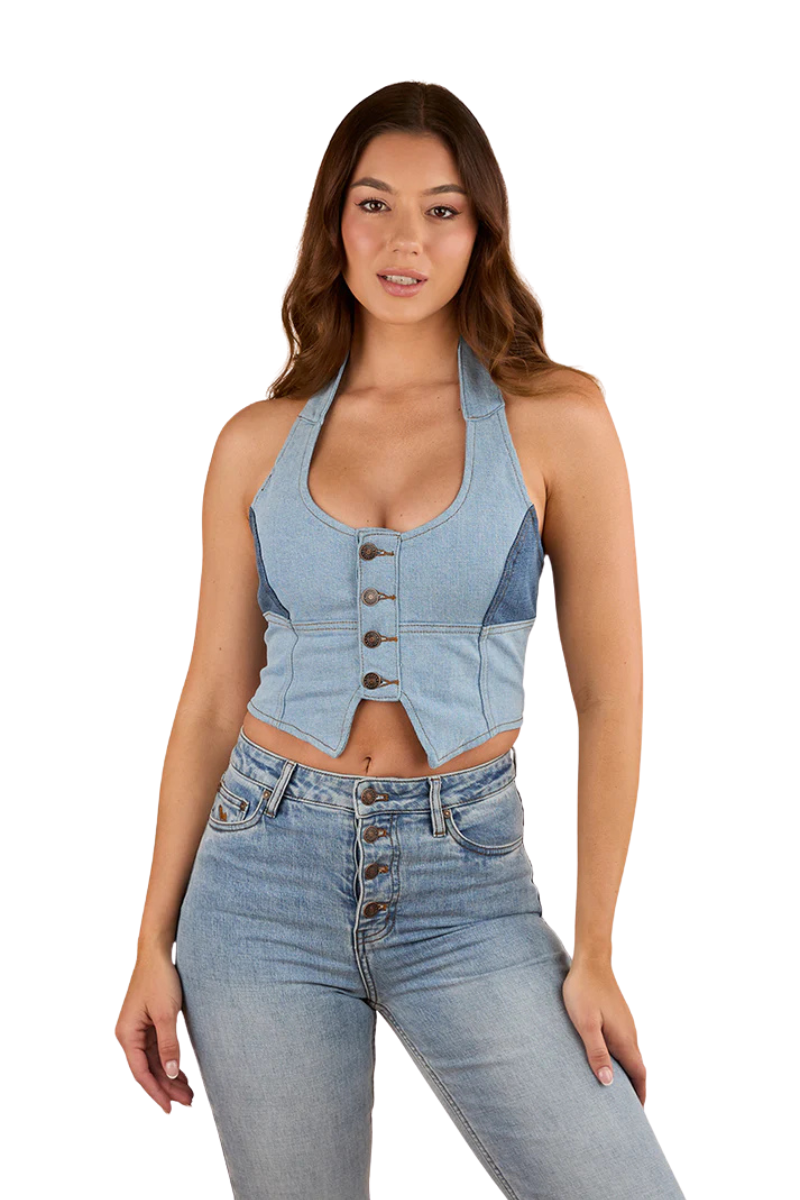 Ringers Western Womens Alinta Denim Bustier Top (225077RW) Denim Blue