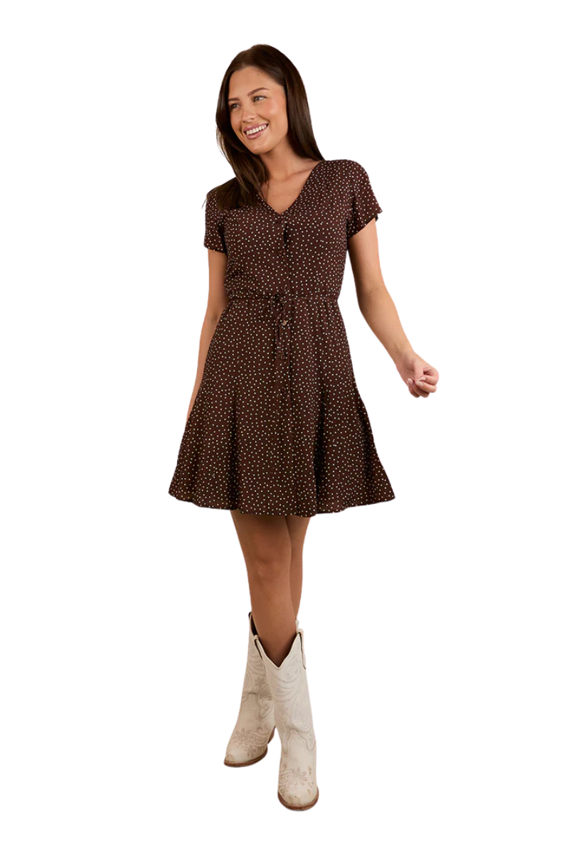 Ringers Western Womens Marrabel S/S Mini Dress (224074RW) Chocolate/White