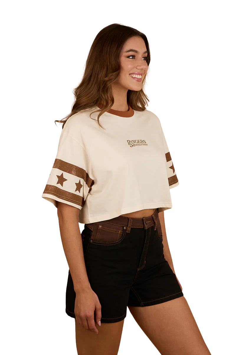 Ringers Western Womens Anywhere Anytime Cropped Oversized S/S Tee (225005RW) Off White