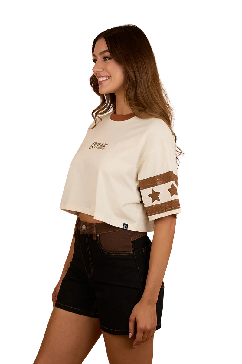 Ringers Western Womens Anywhere Anytime Cropped Oversized S/S Tee (225005RW) Off White