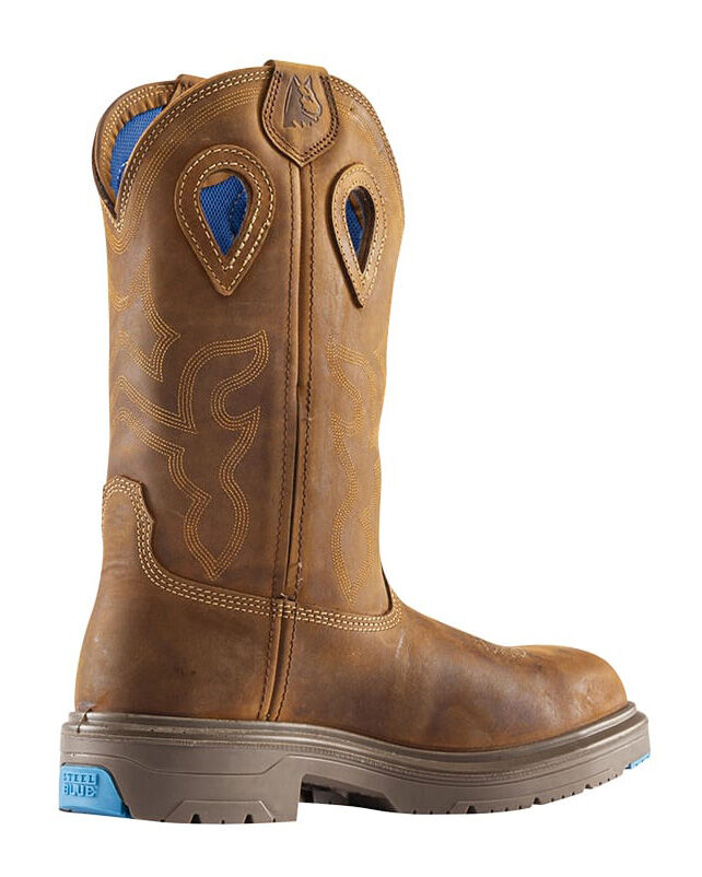 Steel Blue Mens Blue Heeler Safety Square Toe Western Boots (813945) Distressed Brown