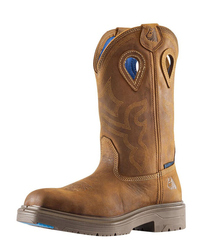 Steel Blue Mens Blue Heeler Safety Square Toe Western Boots (813945) Distressed Brown