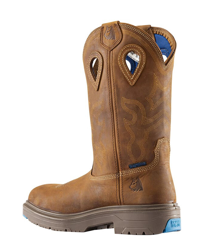 Steel Blue Mens Blue Heeler Safety Square Toe Western Boots (813945) Distressed Brown